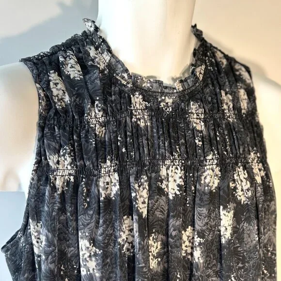 Joie SZL NWT Silky Navy Baltic Print smocked dress Dressy Office Boho Romantic - Picture 5 of 13